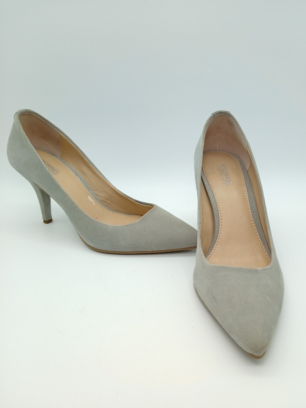 Michael Kors Pointed-Toe Suede Pumps in Light Gray